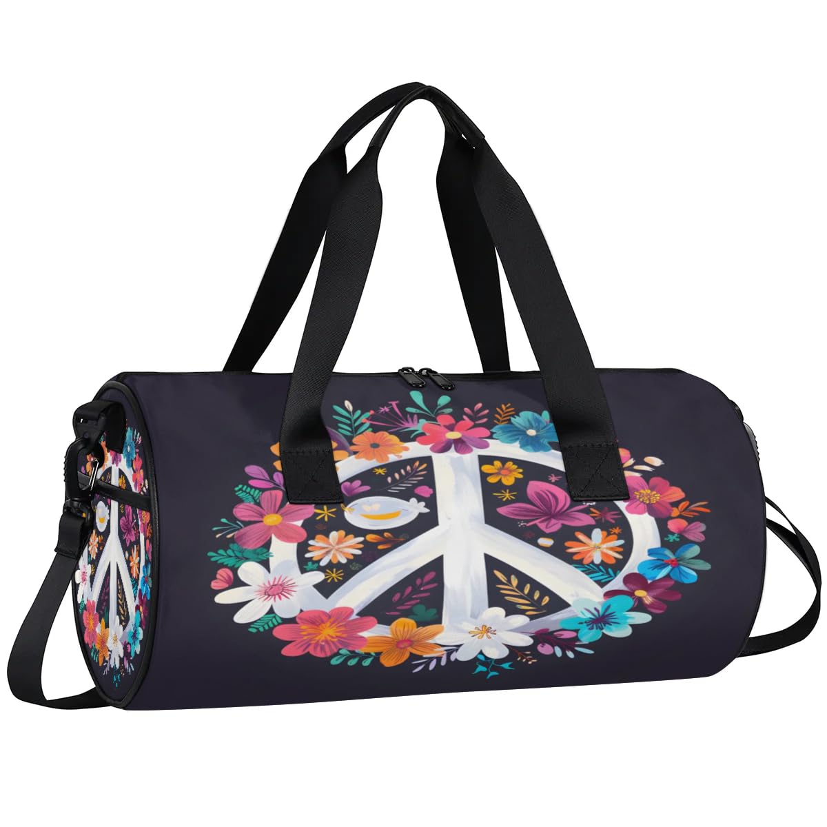 Travel Duffel Bag Flower Peace Sign Sports Gym Bag for Womens Mens, Waterproof Weekend Overnight Bag Lightweight Carry on Bag for Airplanes Yoga Dance Beach Swim Hospital Holdalls,A-529