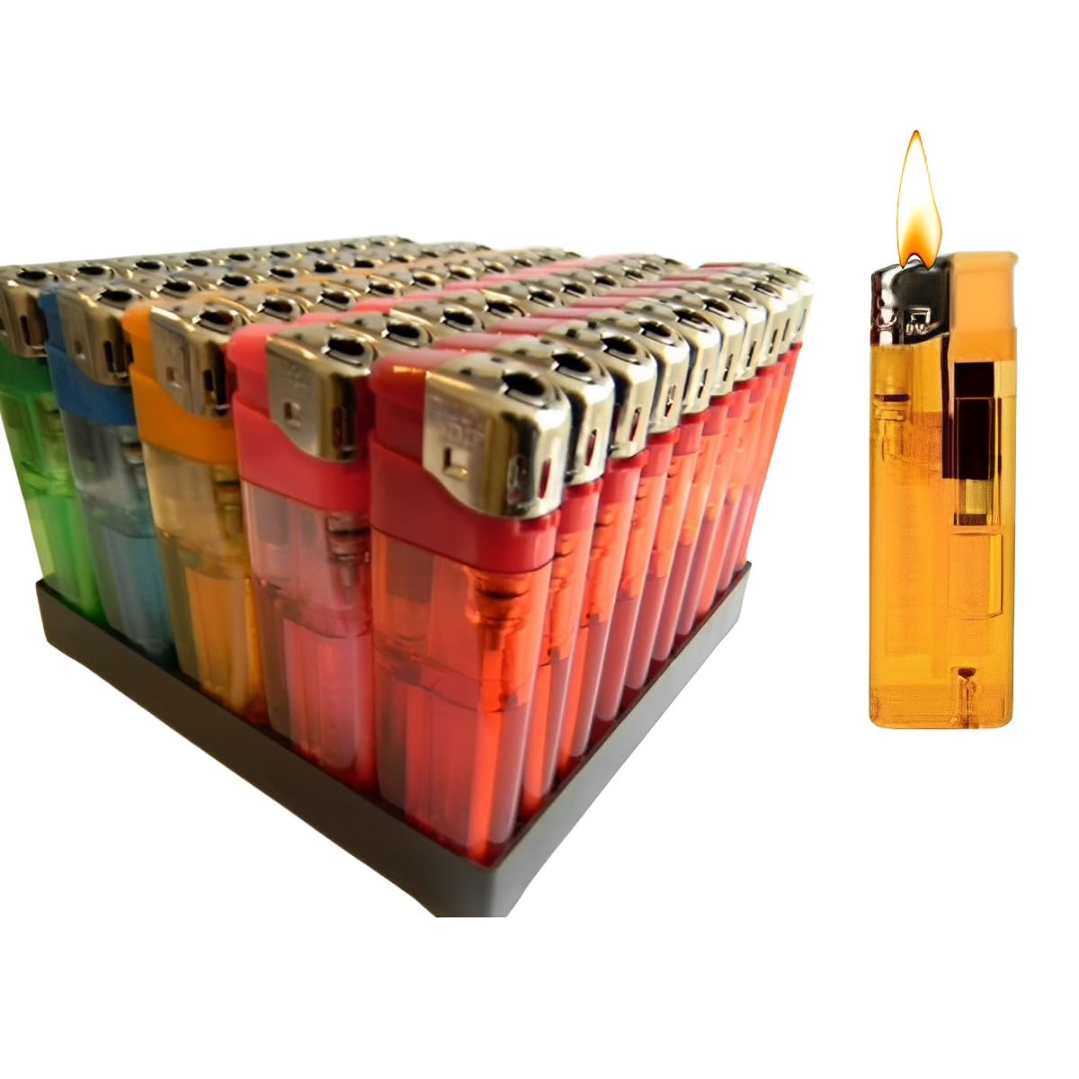 Multicolour Electronic Child Safe Lighters - With Adjustable Flame - Transparent Body, Long-lasting - Pocket-friendly Electronic Lighters (50)