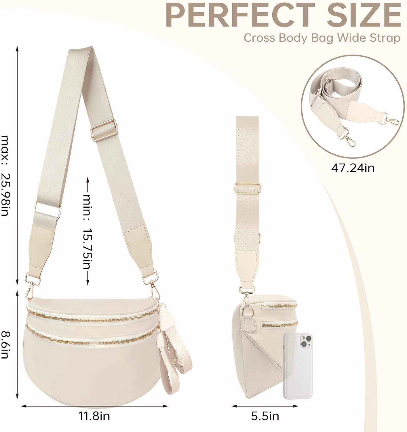 Checkered Crossbody Bag Bum Bag Crossbody Bags for Women Waist Packs Large Fanny Packs Belt Bag Checkered Purse Handbags Wallets Purses Trendy Shoulder Pouch (Beige, One Size) - Image 4