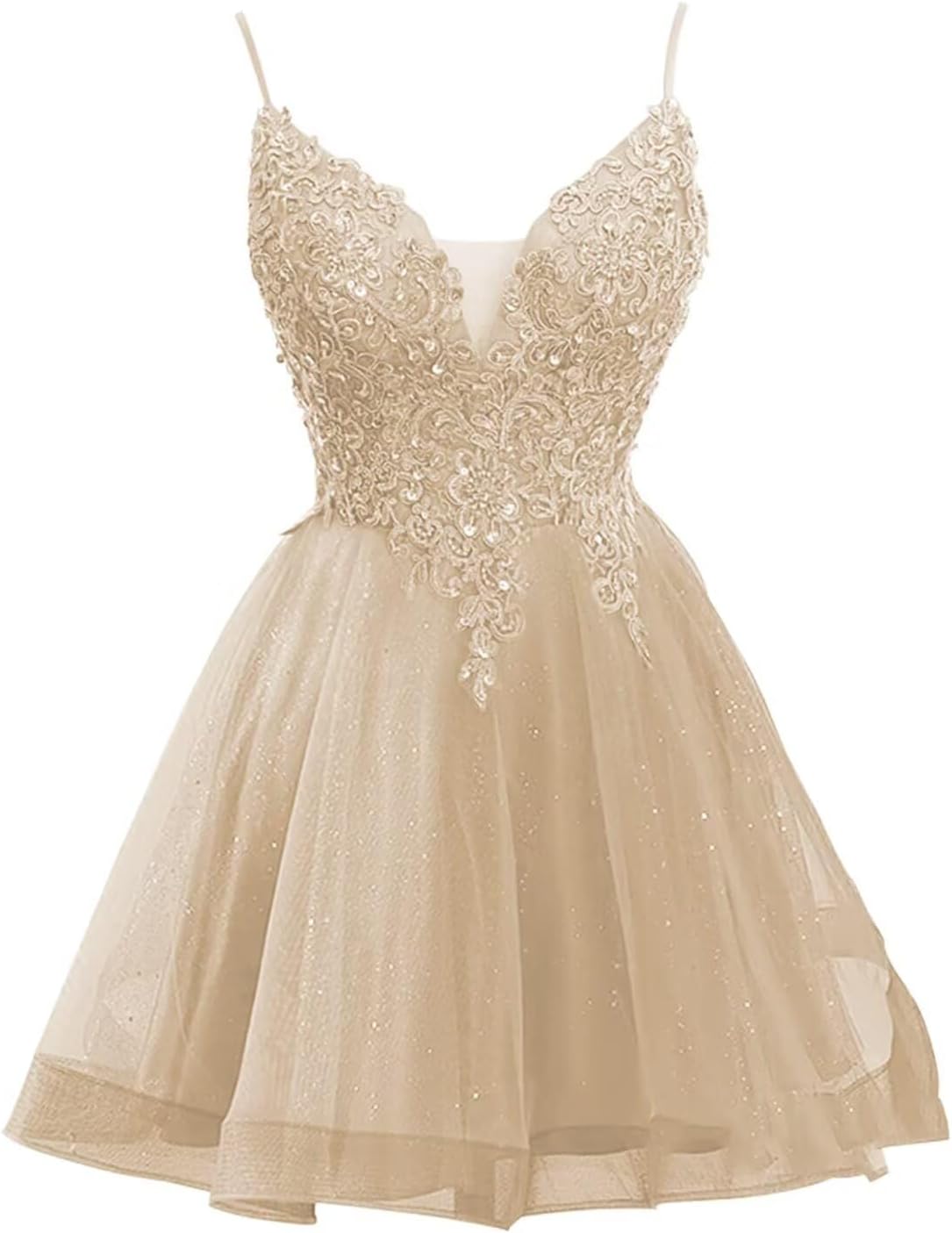 Vjjllst Spaghetti Straps Homecoming Dresses Tulle Lace Short Prom Dress Cocktail Party Dress Appliques for Junior