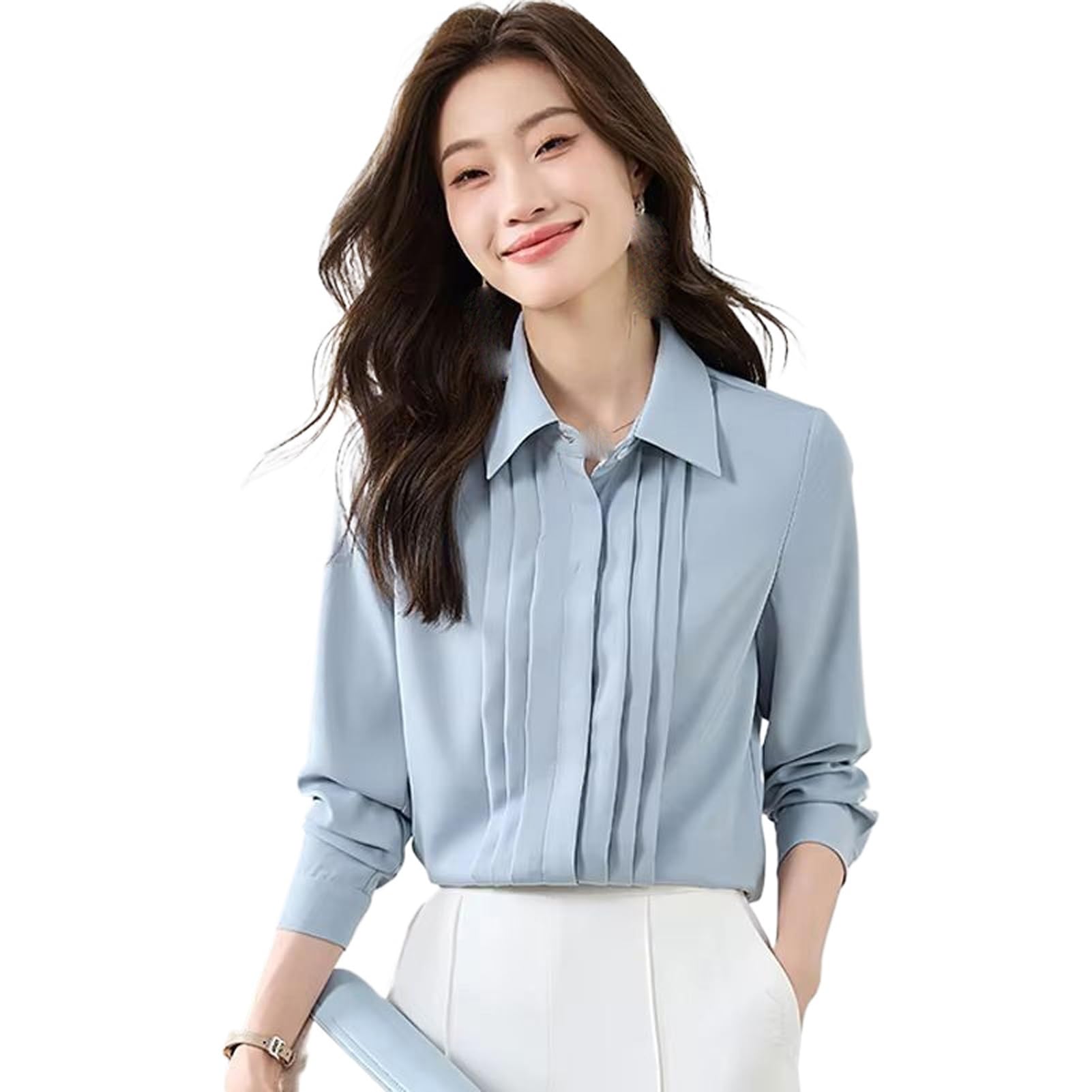JYHBHMZG Blusa elegante de gasa para mujer, estilo formal, manga larga, delgada, para oficina, otoño e invierno