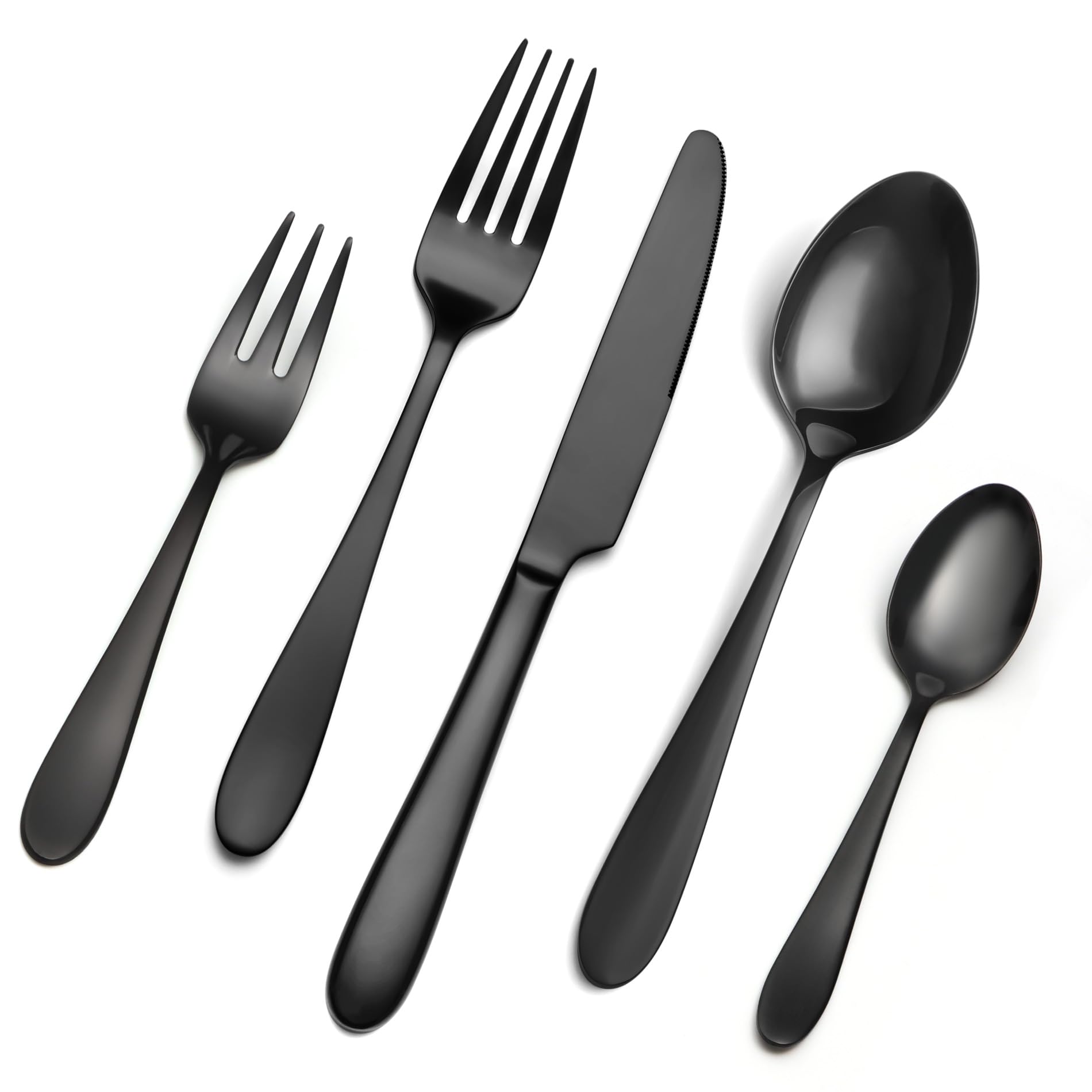 EIUBUIE Schwarzes Besteck Set 6 Personen, 30 Teiliges Premium Edelstahl Besteckset, Schwarzes Essbesteck mit Messer Gabeln Löffel, Elegantes Tafelbesteck für Familien/Party/Restaurant, Spiegelpoliert