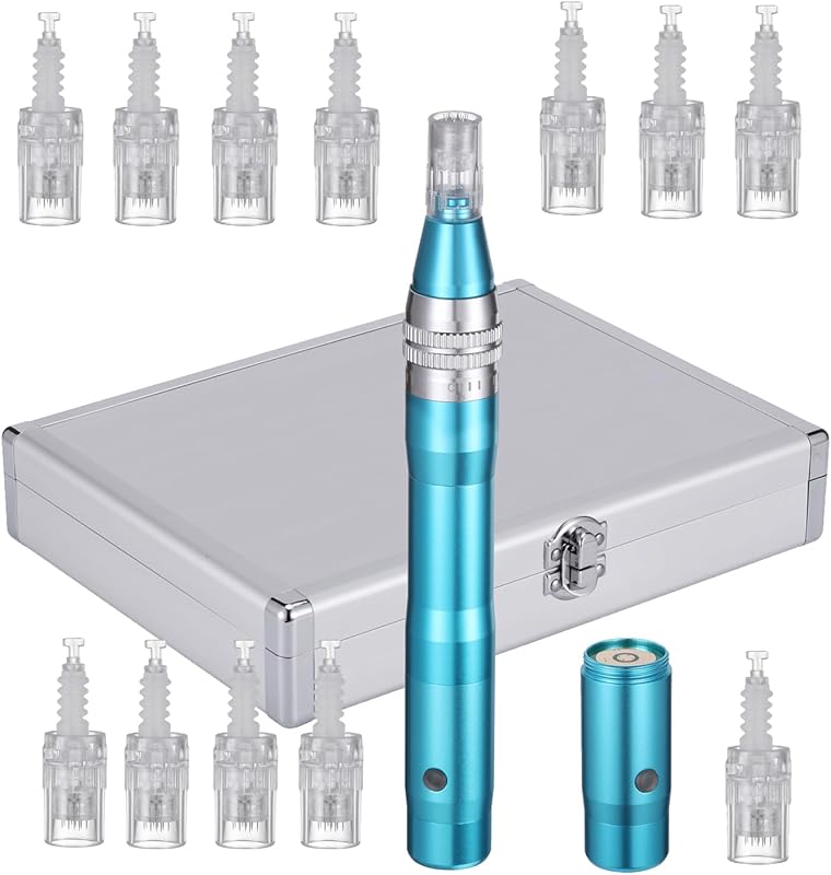 BOWKA Elektromos Derma Pen Mikrotűzéshez Vezeték Nélküli Állítható 0,25-2,5mm Kék Arckezelő Készülék Ránctalanításhoz