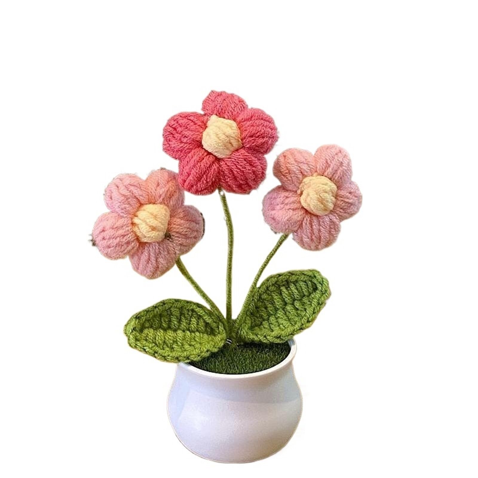 ENWWCH Hand Woven Lily Valley Potted Home Decoration Knitted Simulated Flower Sunflower Bouquet For Home(Color6)