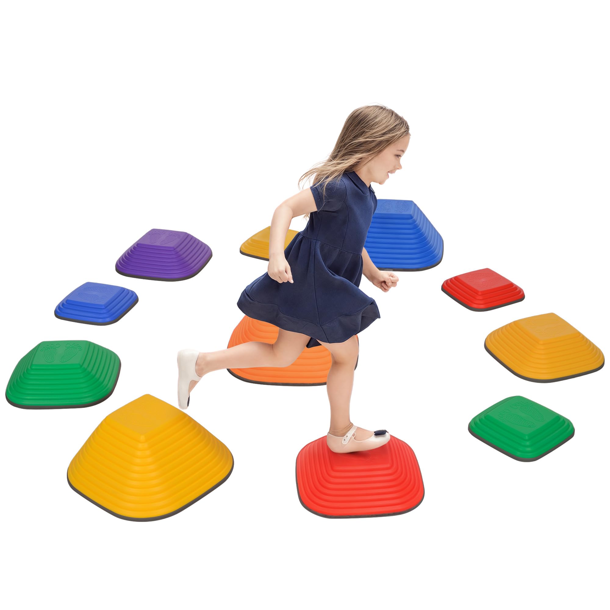 AIYAPLAY Balance Stepping Stones for Kids, 11-Piece Non-Slip Stackable River Stones, Obstacle Courses for Balance and Motor Skills, Indoor Outdoor Sensory Toy Gift for Ages 3-8 Years