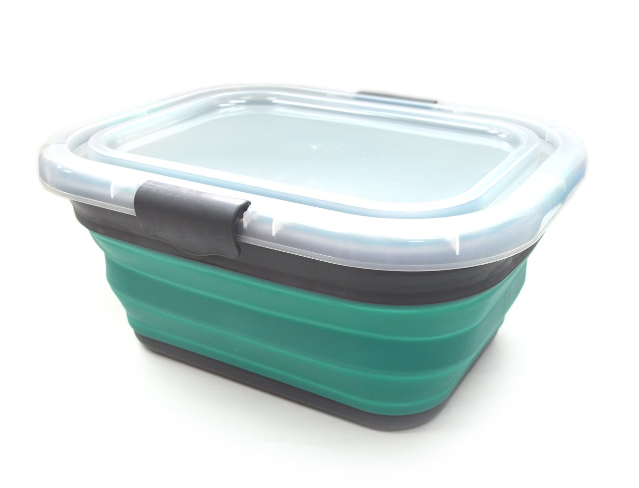 Sammart Turquoise Blue 19.5L Collapsible Storage Box With Locking Lid - Space Saving Laundry Container - Foldable Storage Basket - Portable Car Trunk Storage Box (Turquoise Blue)
