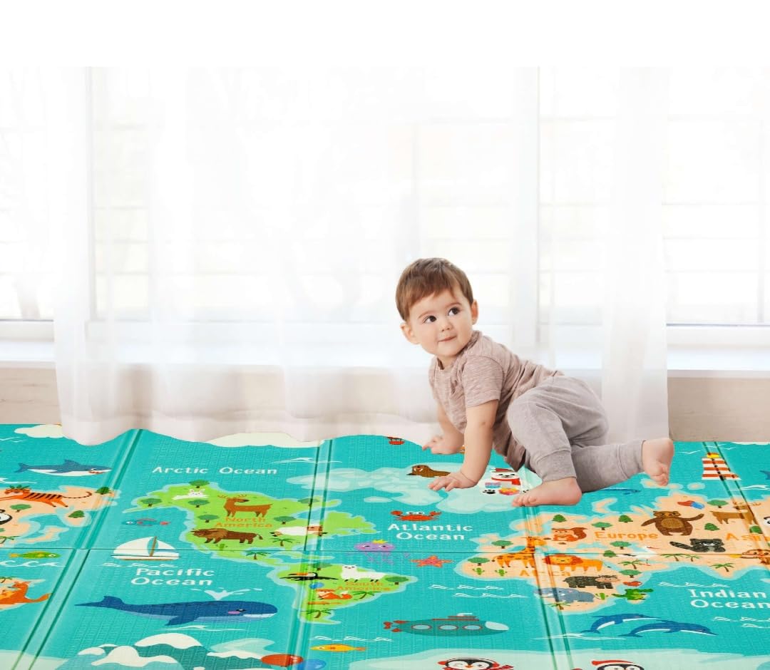 HUMBI Tapis de jeu pour bébé - Mousse XPE - Double face - Rayures plates - Imperméable - Extra large - Antidérapant - 200 x 180 x 1 cm