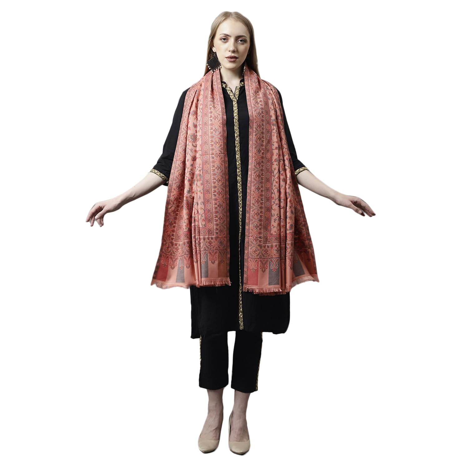 Women's Woven Soft Poly Wool Shawls, Wraps (100cm X 200cm)-image-0