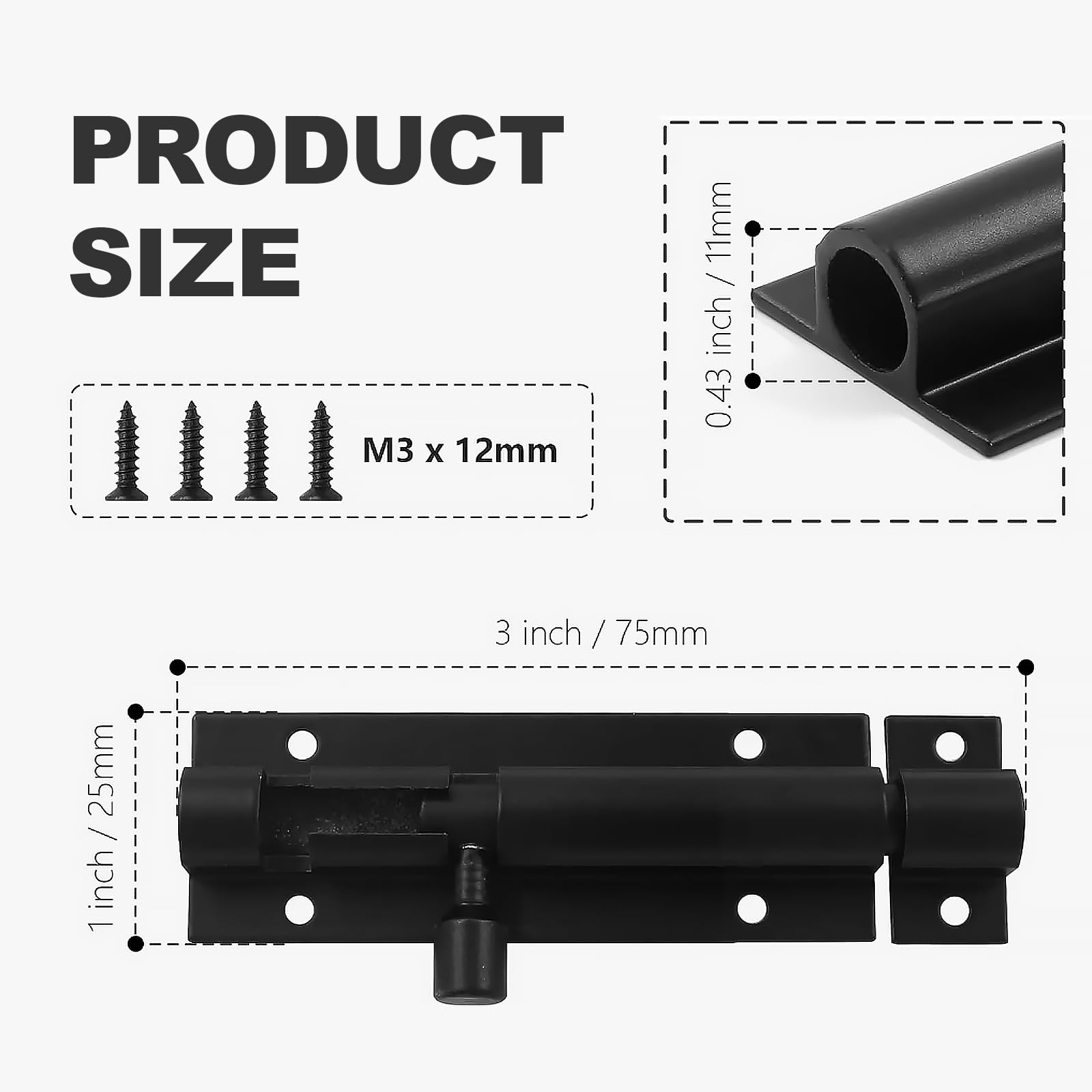2 Set Door Lock Bolts,Bolt Lock,4inch Slide Barrel Door Bolt,Door Bolt Security Lock Latch with Screws,Heavy Duty Door Bolt Latch for Internal Door Shed Bathroom Toilet Shed(Black) - Image 2