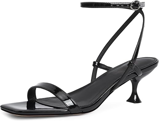 Modatope Black Sandals for Women Strappy Kitten Heels Square Open Toe Black Heeled Sandals Comfortable Low Heels for Women Size 6
