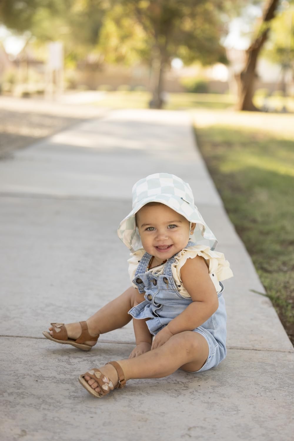 Tiny Twinkle Sun Protection Baby Flap Hat with UPF 50+ Sun Protection for Baby and Toddler Boys and Girls(Sage Checkers,9-18 Months)