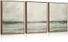 CHDITB 3Pcs Framed Misty Green Mountain Lake Canvas Wall Art,Watercolor Abstract Natural Landscape Wall Decor,Neutral Modern Scenery Art Prints for Farmhouse Home Living Room Bedroom Office(30x40cm)