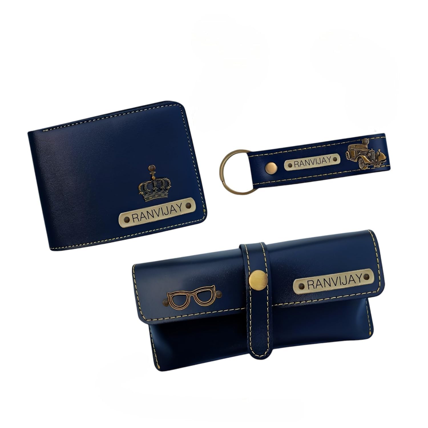 Personalized Men’s Combo Blue – Customized Wallet, Sunglasses Holder & Keyring Set – Faux Leather Travel Gift with Name Engraving – Unique Birthday & Anniversary Present for Him-image-10