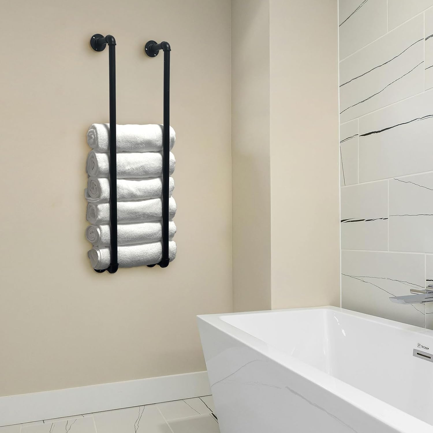 Towel Racks for Bathroom Wall Mounted,36 Inch Industrial Pipe Towel Rack Storage Organizer Hanging Towel Holder(Black)