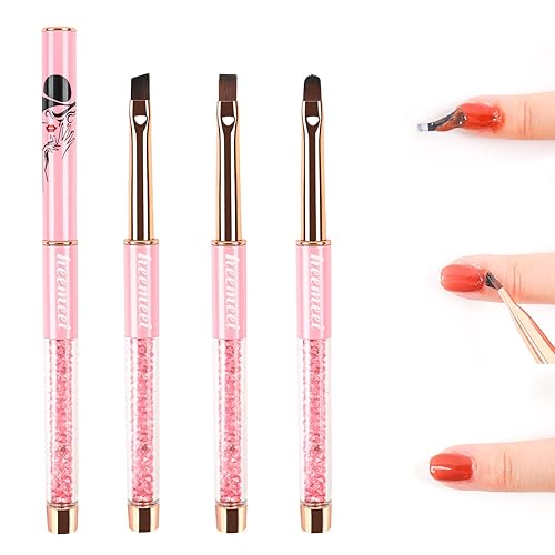 Juego de 3 pinceles de uñas de gel UV ovalados, angulares y planos, mango de diamantes de imitación, herramientas profesionales para diseño de arte