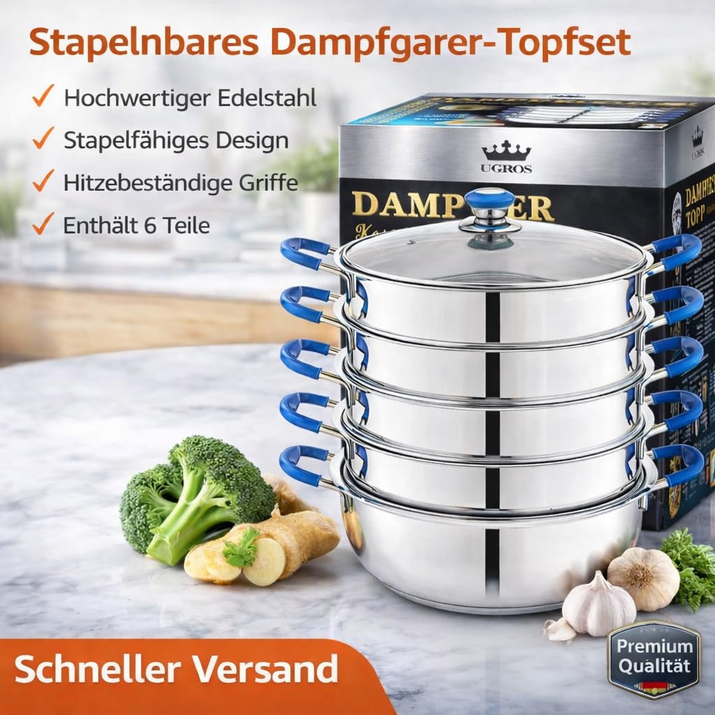 Dampfkocher "Kasachstan" Edelstahl 6-teilig – Mantykocher - Asia Serie – Hochwertiger Dampfgarer für alle Herdarten (Induktion, Gas, Elektro) – Spülmaschinengeeignet (30 cm)