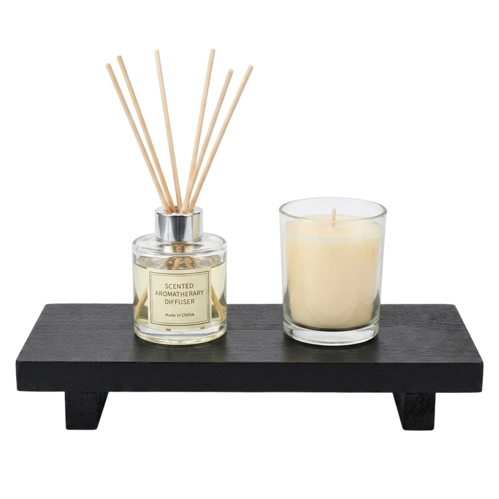 Wooden Display Stand, 22 X 9 X 3.5 Cm Candle Tray And Pedestal Stand With Wooden Riser Design, Display Tray For Home Decor