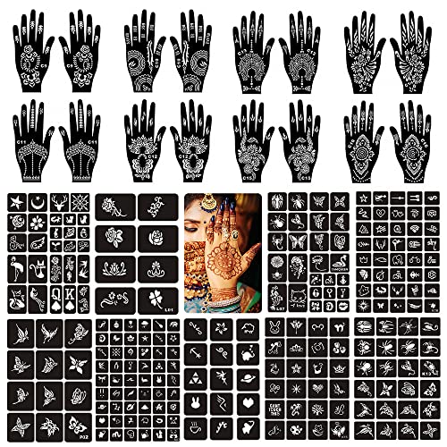 24 Sheets Henna Tattoo Stencil Kit 280+Pcs, Henna Stencils Reusable Temporary Indian Glitter Airbrush Tattoo Stencils For Face Body Paint Diy #TOP23