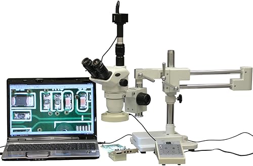 AmScope ZM-4TNW3-80AM-8M Microscopio Digital Profesional Trinocular Estéreo, Oculares EW10x y EW25x, Ampliación 2X-225X, Objetivo de Zoom