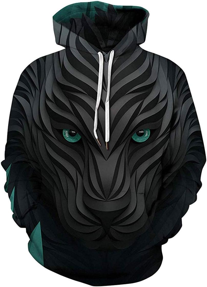 Ideasuke Original Unisex Harajuku Realistic 3D Digital Print Pullover Hoodie American Hooded with Big Pockets