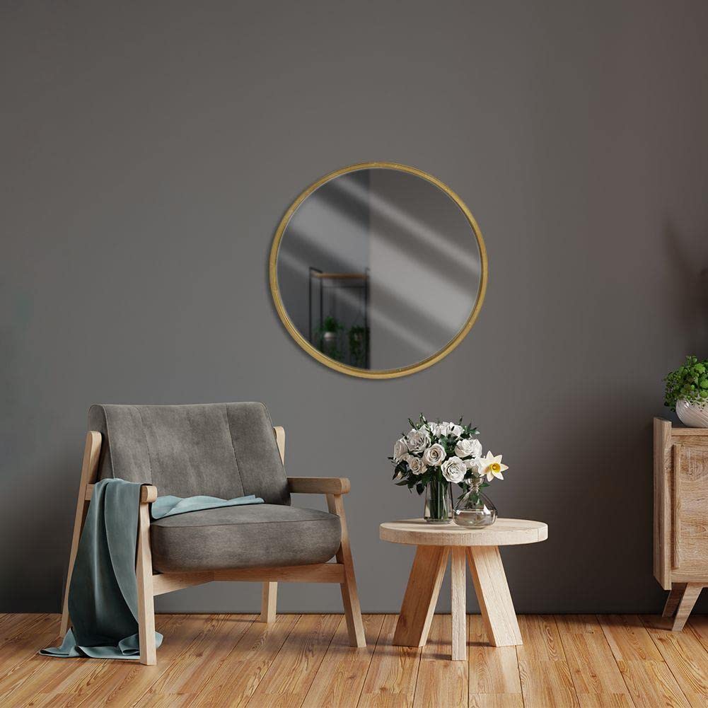 Vilde Runder Spiegel 50 cm Gold Holzrahmen Dekorativ Für Büro, Restaurant