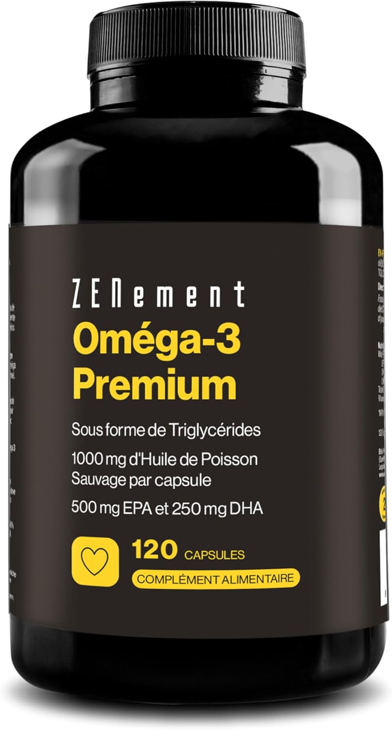 Omega-3 Premium Triglycerides for Optimal Absorption – 1000 mg EPA + 500 mg DHA per Dose – FOS Certified Wild Fish Oil – 120 Capsules