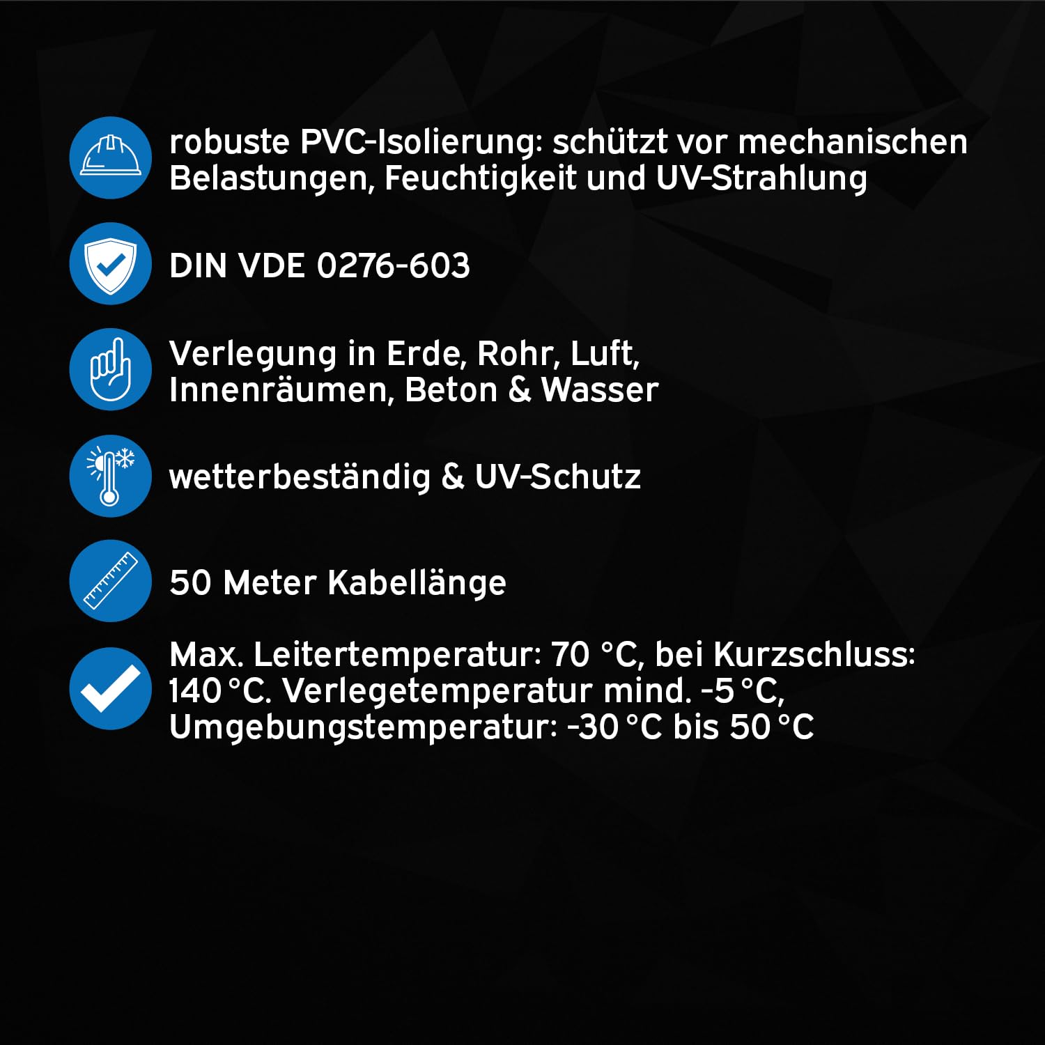 kör4u NYY-J 3 x 1,5 mm² 50m Erdkabel Stromkabel für außen DIN VDE 0276-603