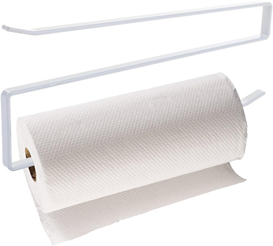 Paper Towel Holder Plug-In Organizer Hanger Hook Kitchen Bathroom Dispenser 10.2”x4.3”x0.4” - Ergonomic Design Under Cabinet Door Premium Carbon Steel for Standard Regular Sized Roll