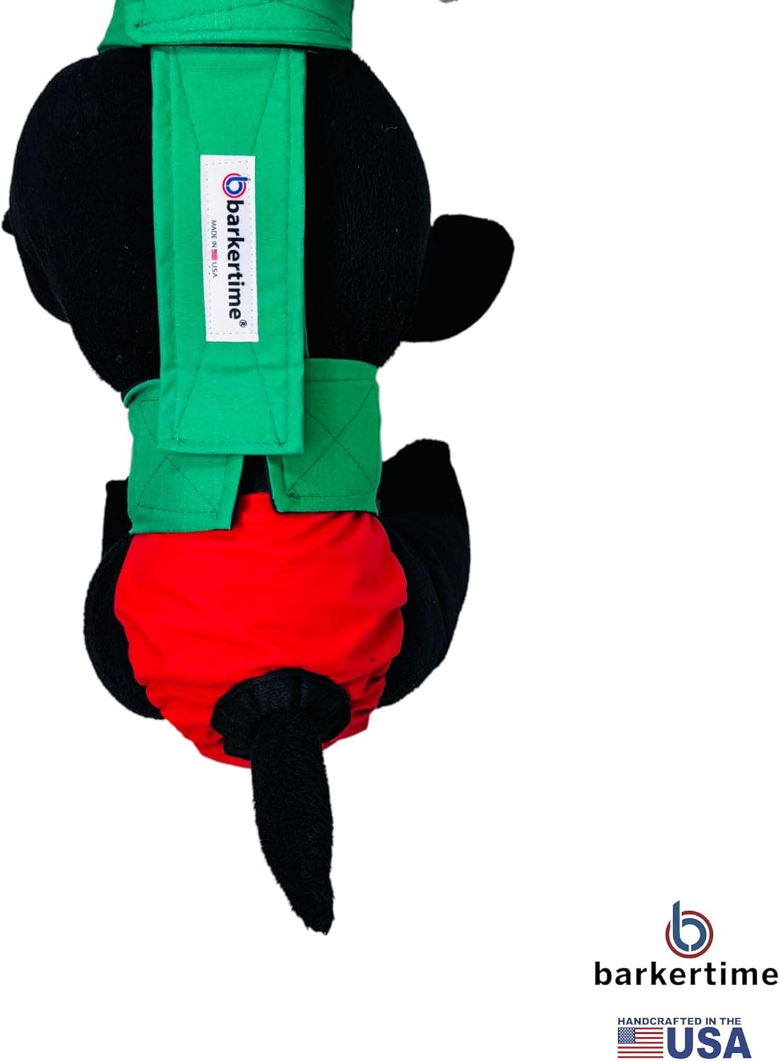 Holiday Green and Red Dog Diaper Overall, L, with Tail Hole - Made in USA