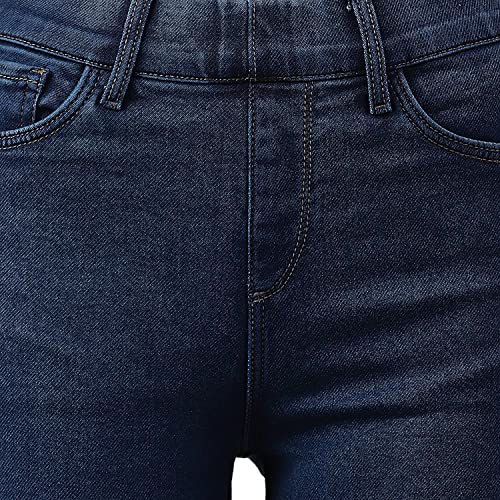 Image of Blue wash 5-Pocket high-Rise Cropped Bootcut Jeans, Clean Look, no Fade, has a Slip-On Closure, and Waistband with Belt Loops