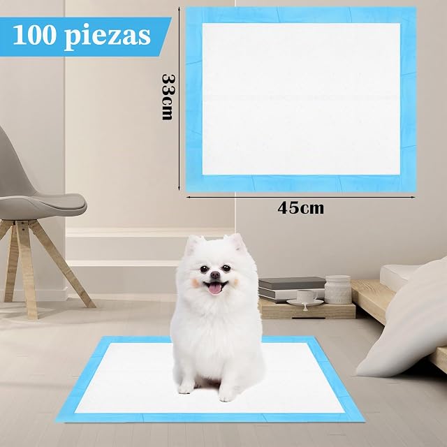 Foto 2 de 7 de CIOXSOIO Empapadores Perros 100 Pièces,33x45 Almohadillas Perro,Diseño de 5 Capas a Prueba de Fugas…