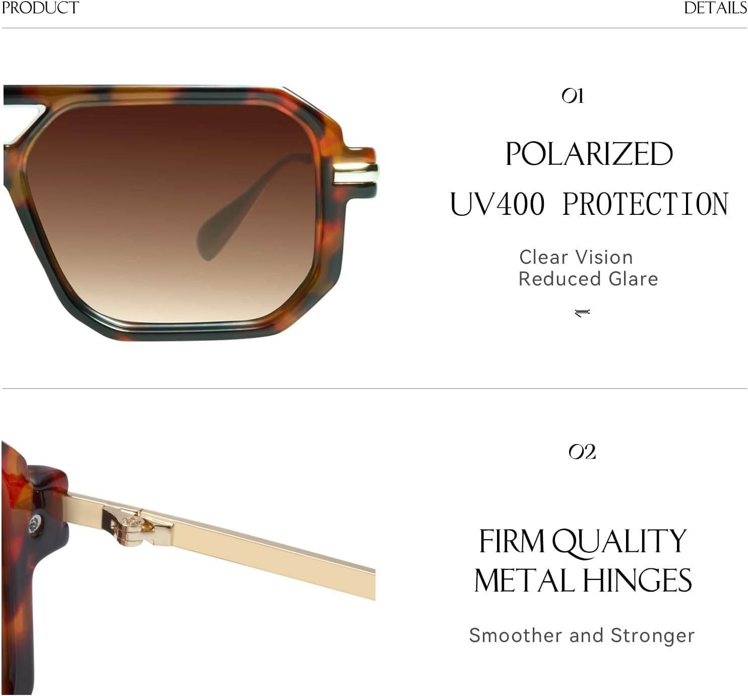 mosanana Trendy Aviator Sunglasses for Women with Polarized Lens Retro Square Pilot Shades MS52591 - Image 5