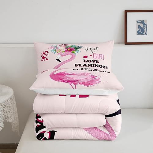 Miniatura 5 de Juego de edredón de flamenco rosa para niñas, ropa de cama de flamenco tropical, juegos de ropa de cama de animales florales hawaianos, edredón de
