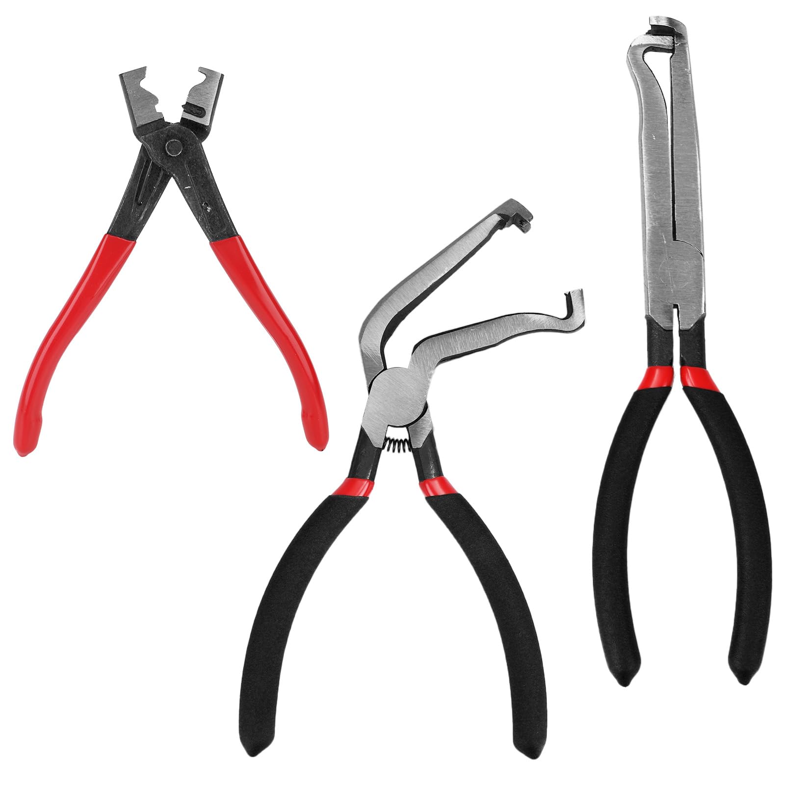 BOXOB 3pcs Electrical Disconnect Pliers for Cars, Straight & 60°Angled Automotive Connector Pliers Professional Fuel Line Clip Remover Tool Set Anti-Slip Grip for Spark Plugs Sensors