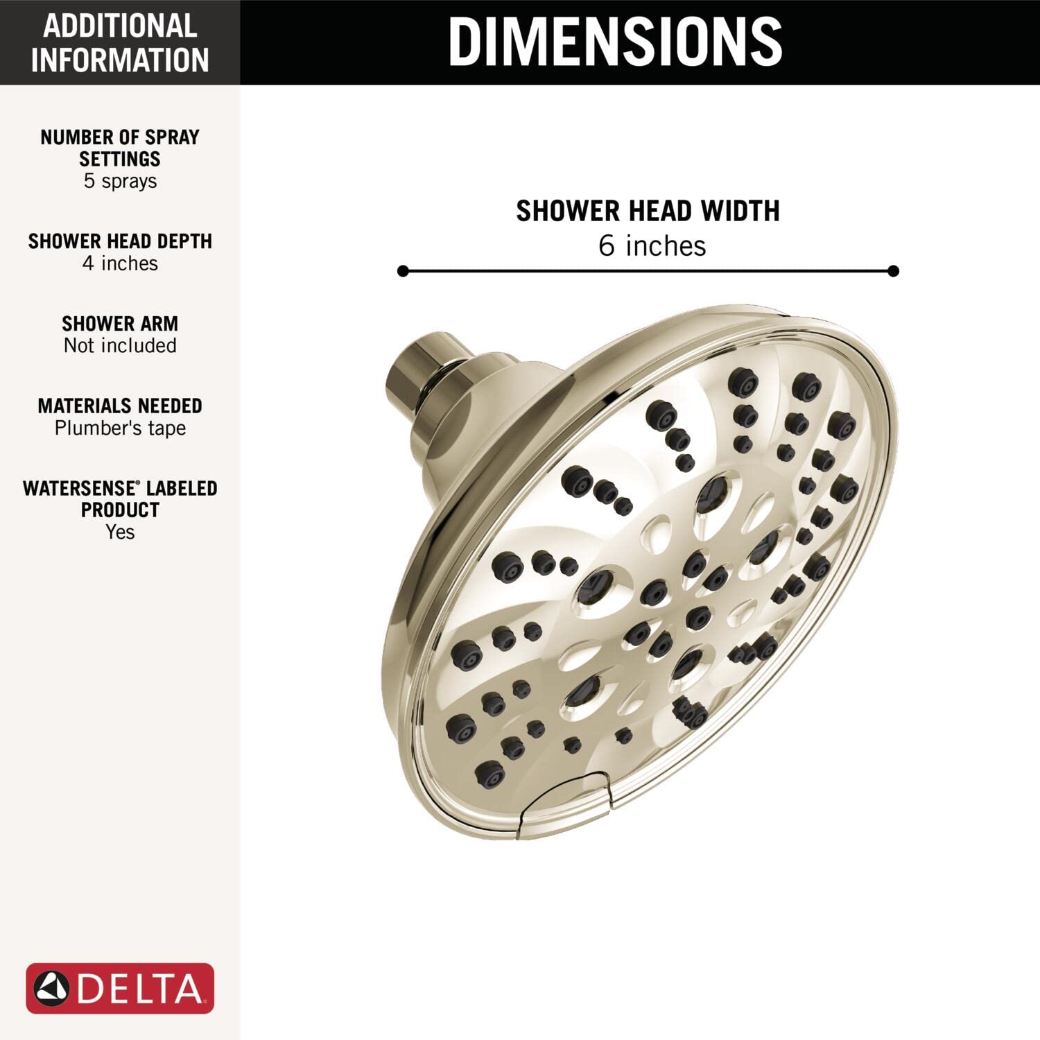 DELTA Faucet 52669-PN-PR Universal Showering Components Showerhead, Lumicoat Polished Nickel - Image 3