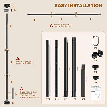 Room Divider Curtain Rods No Drilling, Adjustable122-305cm(H) 71-178cm(W)