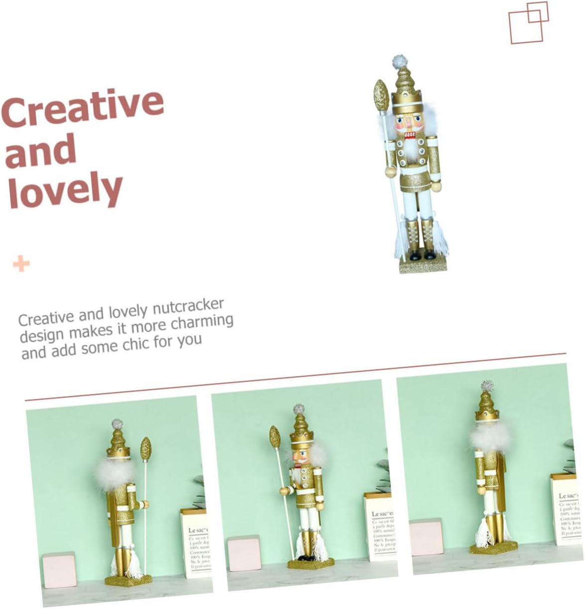 YARNOW Wooden Nutcracker Ornament 40cm Gold Christmas Tabletop Nutcracker Decor for Holiday Home Display