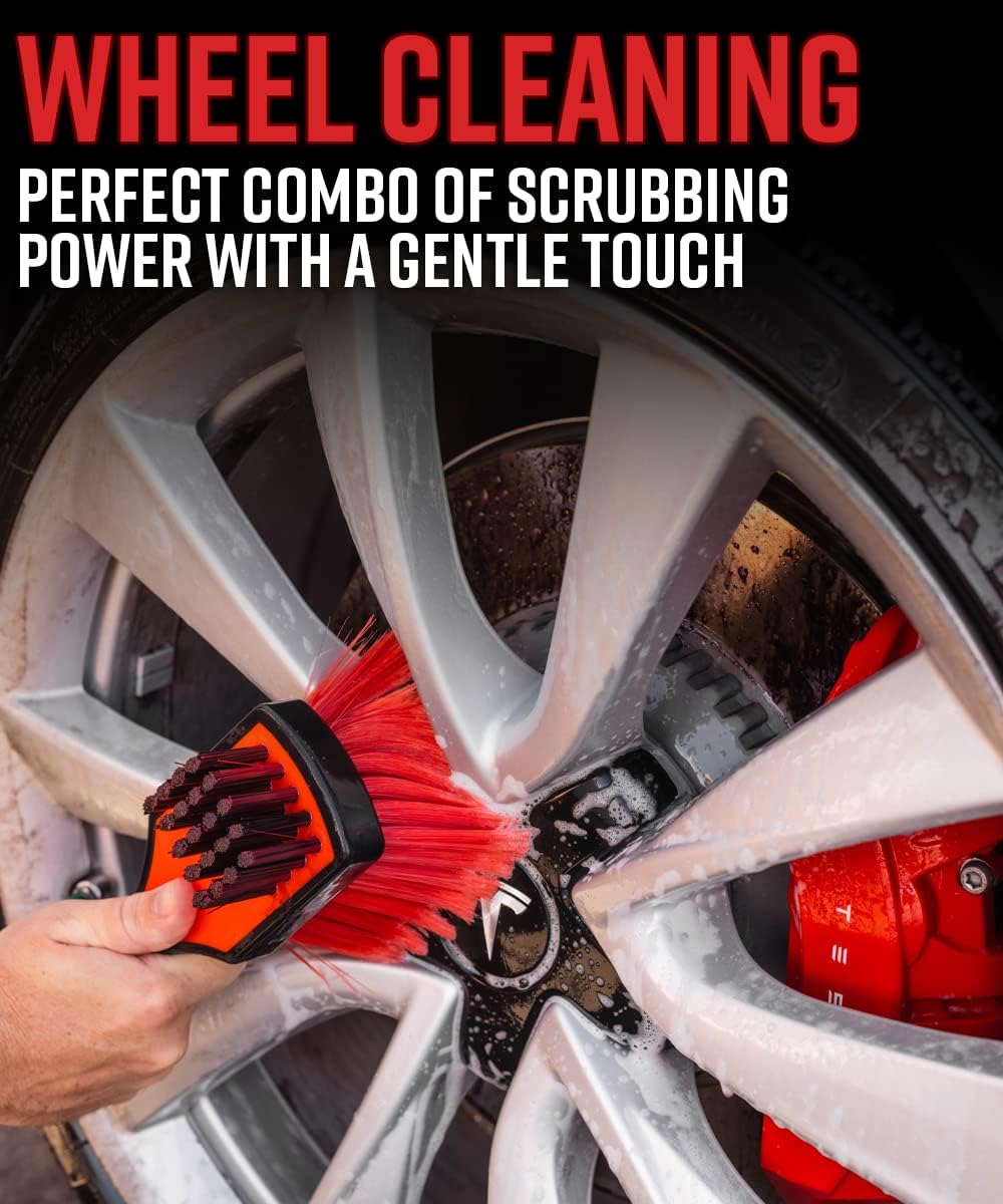 Adam's Polishes Double Sided Car Detailing Brush Wheel Brush & Tire Brush for Wheel Cleaning | Soft, Durable Chemical Resistant Bristles Against The Harshest Wheel & Tire Cleaner