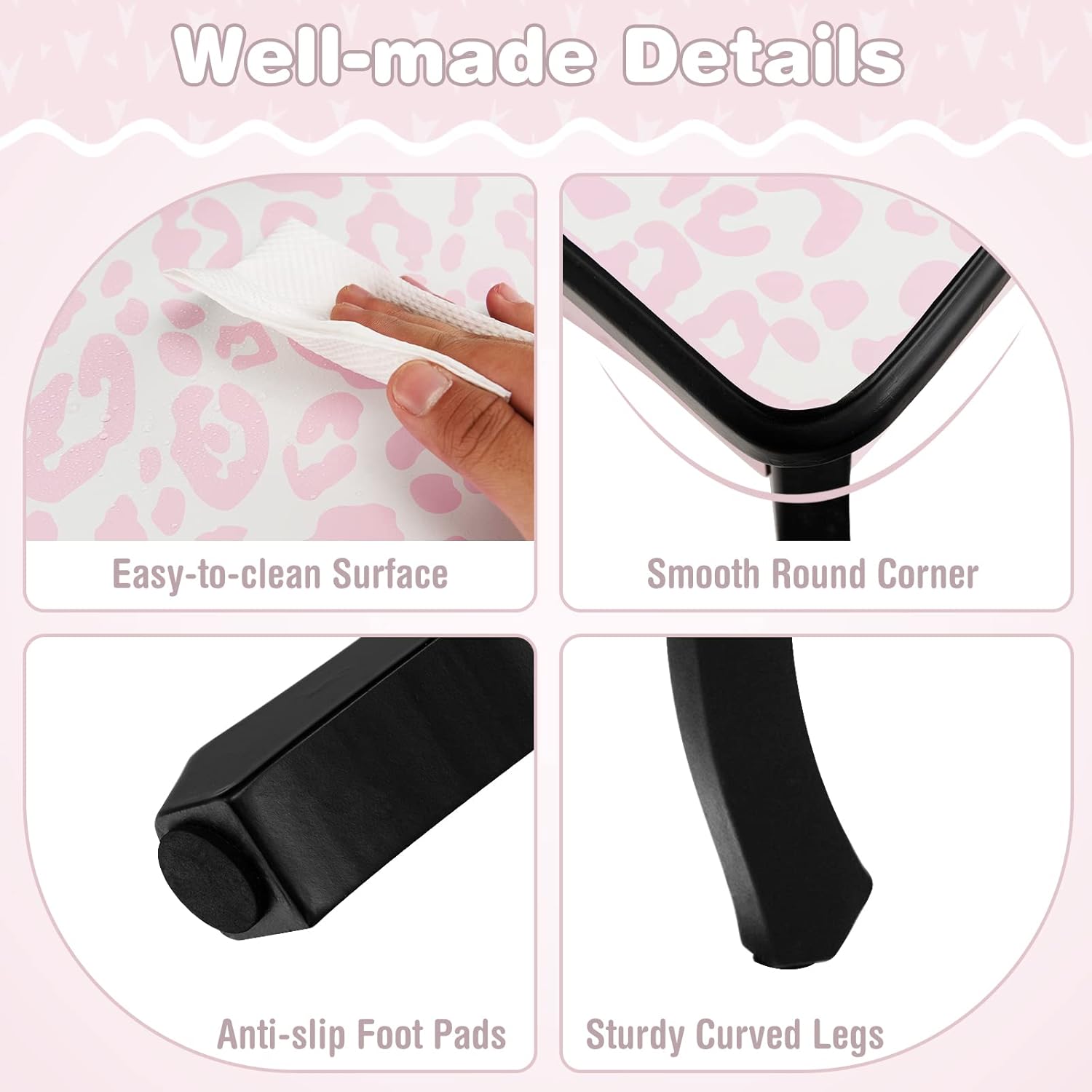 HONEY JOY Kids Vanity, Princess Makeup Vanity Set for Little Girls, Real Glass Tri-Folding Mirror, Bedroom Dressing Table & Chair Set, Wooden Girls Vanity Set w/Mirror and Stool, Pink Leopard Print