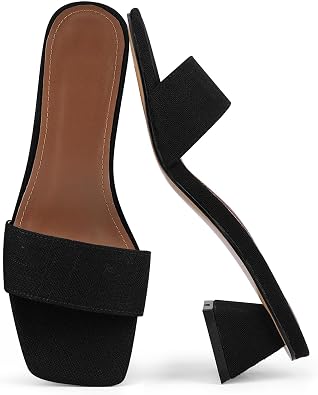 KIFUWUI Heeled Slide Sandals for Women Pump Mules Chunky Low Heels Opened Square Toe Slip on Summer Dress Casual Shoes