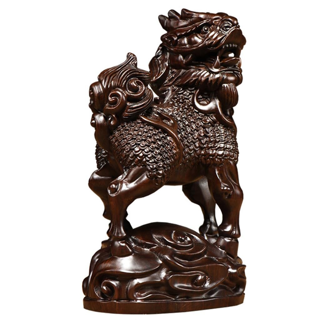 ATREDESES Office Decor Wood Carving Unicorn Ornament Solid Wood Home Living Room Office Decorations Mahogany Crafts Home Decor(5.9in)