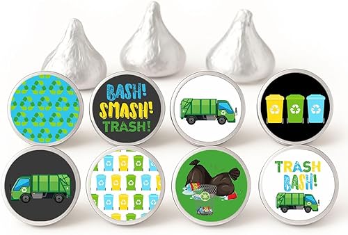 Etiquetas de basura para camiones de basura Hershey's Kisses Chocolates por Adore By Nat - Pegatinas de caramelo para fiesta - Juego de 240