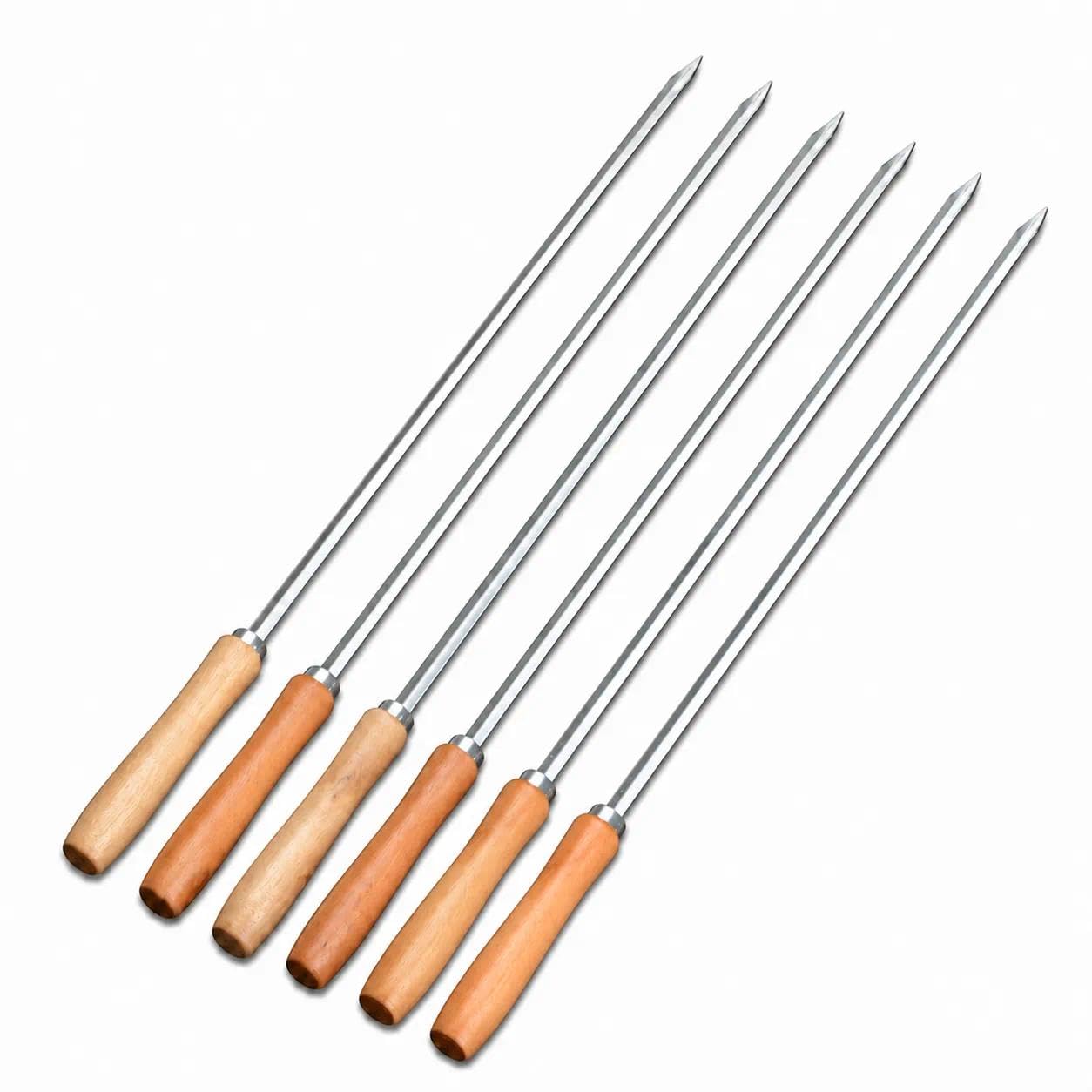 IMEEA Spiedini Adana, 50 cm, riutilizzabili, in acciaio inox, per barbecue, spiedini con manico in legno (6 pezzi)