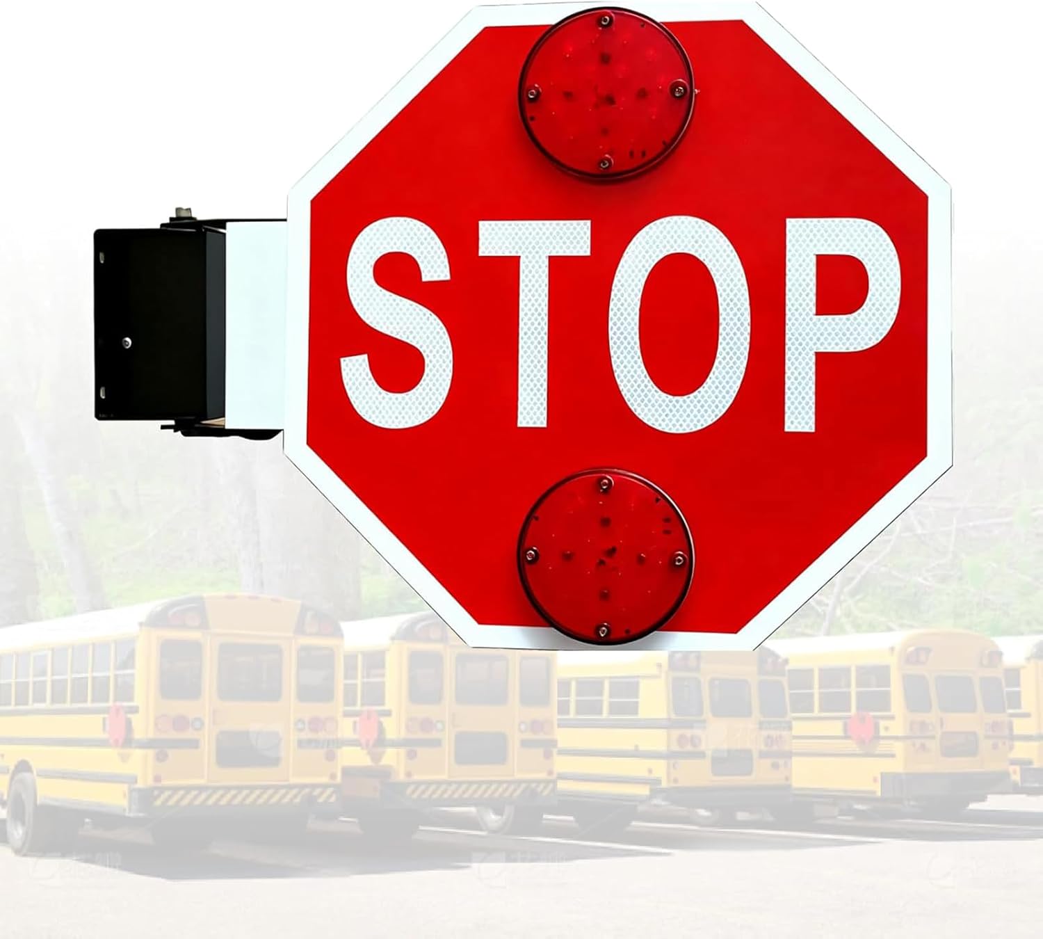 18" School Bus Stop Sign with LED Flashing Lights, Manual/Electric Blinking, Auto-Retract Reflective Aluminum Traffic Sign for High Visibility Safety