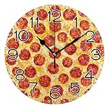Pepperoni Pizza Wall Clock Battery Operated Non Ticking Silent Quartz Analog Rustic Farmhouse Round...