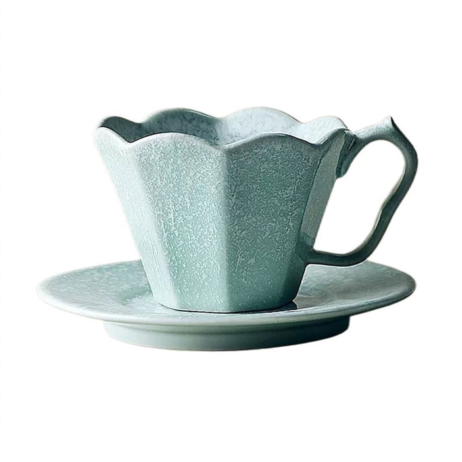 Vasos Reutilizables, Vasos Apilables Taza creativa en forma de flor taza hecha a mano taza de café de oficina taza de cerámica de 260ML con plato perfecto for té, café con leche, Espresso, bebida cali