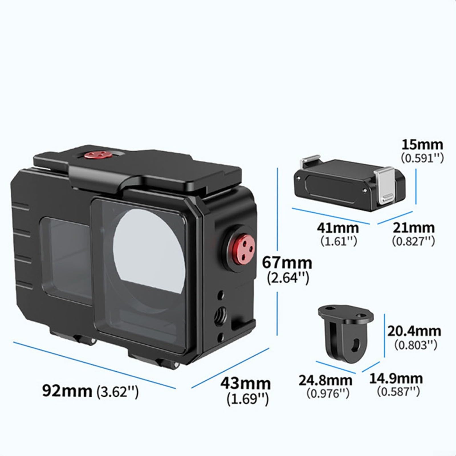 Metall-Tauchgehäuse Für DJI Action 5 Pro/4/3, 80M Wasserdicht Mit EPDM-Dichtung, Transparente Glaslinse, Kalt­schuh Magnetischer Schnellhalterung Für Horizontale/vertikale Aufnahmen(Black2)