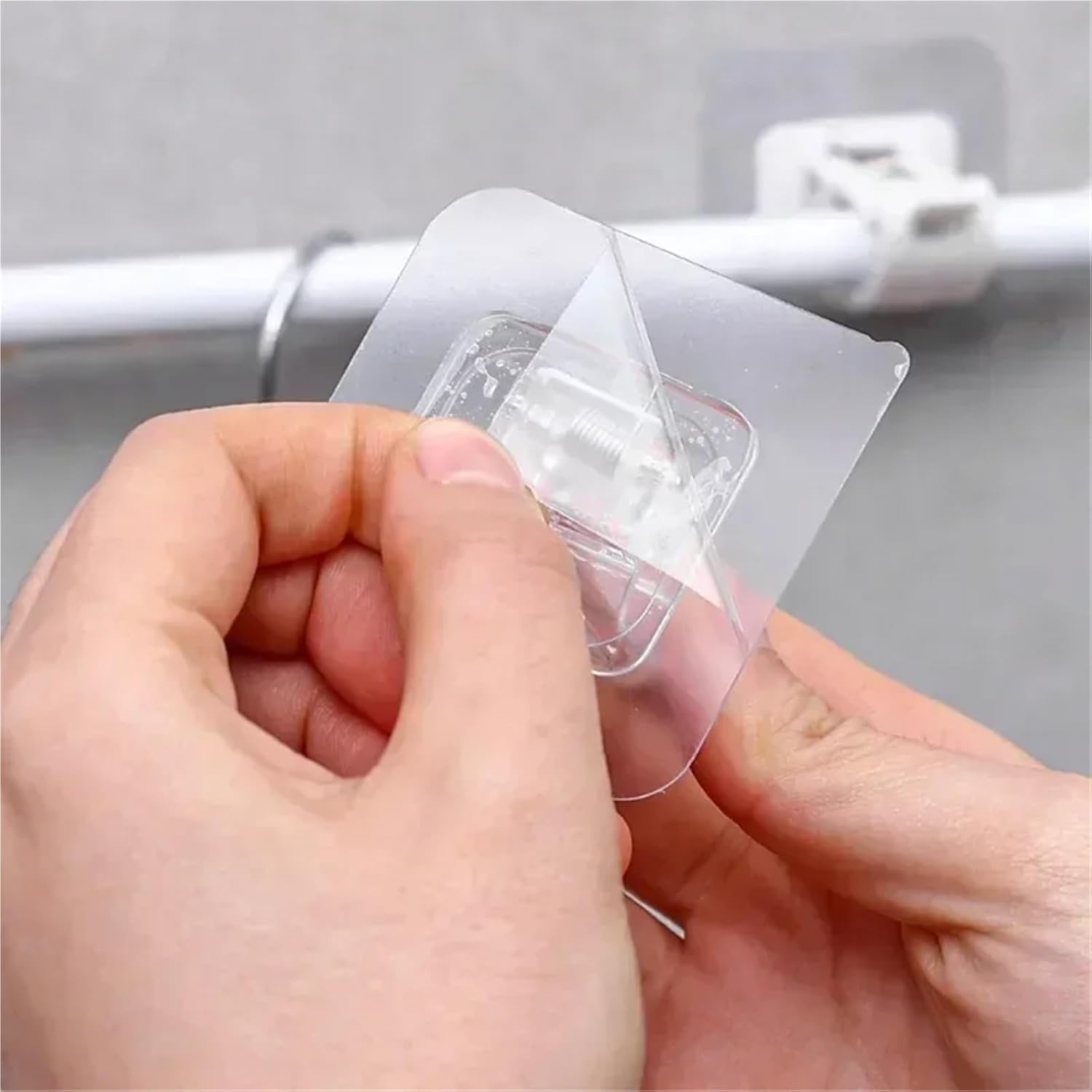 Curtain Rod Bracket 20Pcs Curtain Rod Holder Hook Self-Adhesive Nail-Free Curtain Clamp Hooks Adjustable for Hardware Replacement(Transparent)