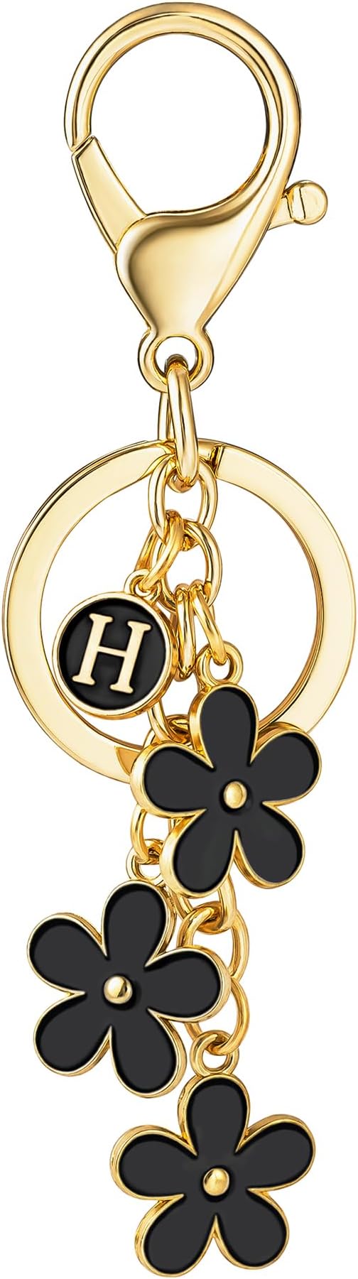 Initial Keychain White/Pink Flower Charms for Key Cute Letter Keyring for Handbag Backpack
