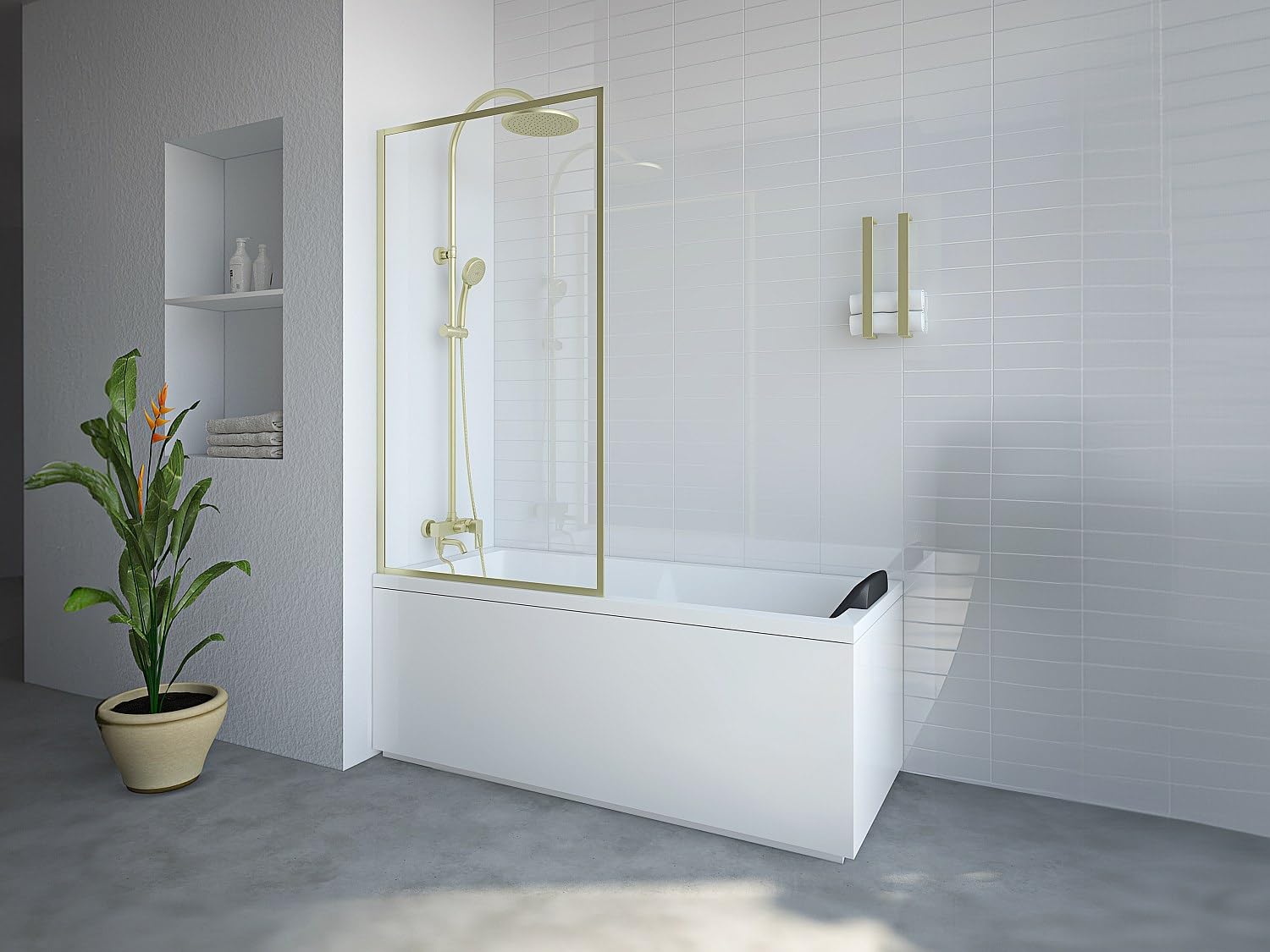 Vente-unique - Pare baignoire doré style art déco - 80 x 140 cm - Verre trempé - BRADENTON